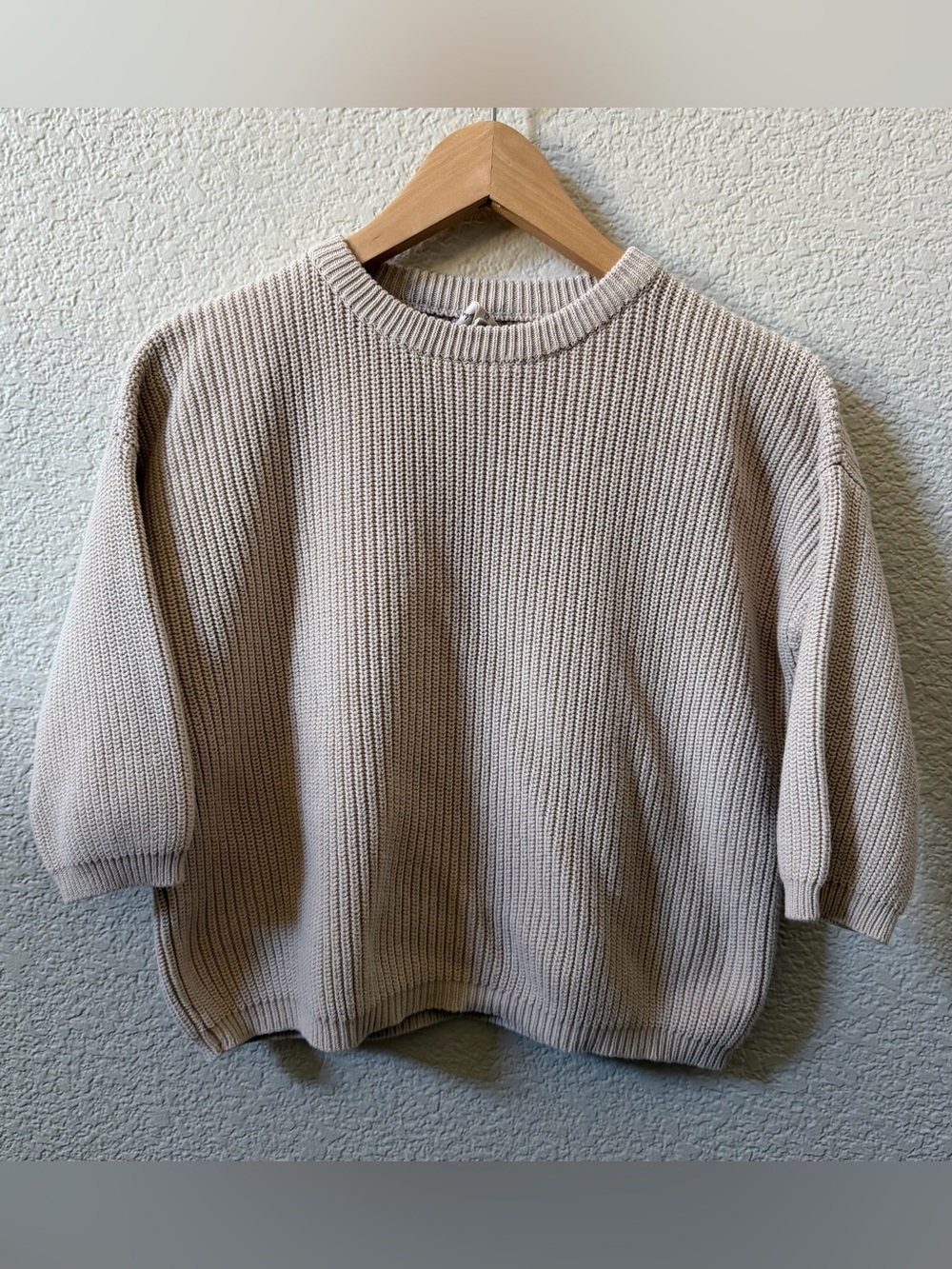 Baby Sprouts 6Y Organic Cotton Knit Neutral Oatmeal Oversized 3/4 Sleeve Sweater